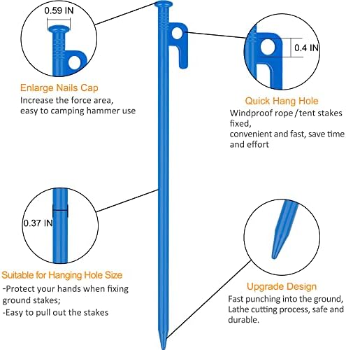 8 Pack Tent Stakes Heavy Duty 12 inch Steel Tent Pegs for Camping Unbreakable and Inflexible
