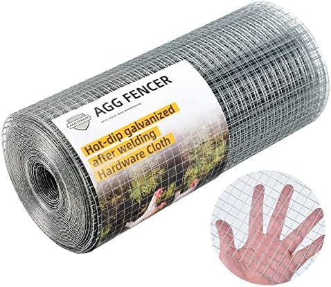 16inch x 10ft Hardware Cloth 1/2 inch Chicken Wire Fencing 19Ga, Hot Dipped Galvanized After Welding Garden Plant Supports Welded Metal Chicken Wire Fence, Poultry Animal Netting Cage Screen