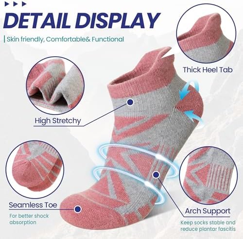 Eyean Merino Wool Ankle Running Socks Men Women Hiking Thick Half Cushioned Support No Show Socks 6 Pairs