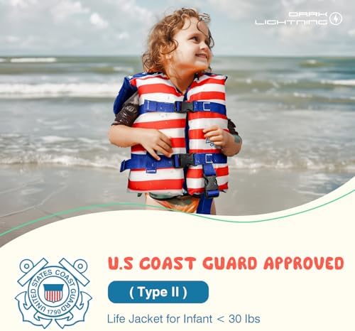 Dark Lightning USCG Approved Infant Life Jacket 0-30 lbs, Swim Vest for Baby/Toddlers 1-3 Year Old 20-30 lbs,Toddler Floaties for Pool Swimming,Boating,Beach,Puddle