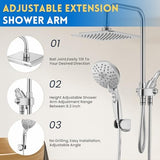 Dual Shower Head Combo, 8'' High Pressure Rain Shower Head with Handheld Spray, 6 Settings Handheld Showerhead, 15" Height Adjustable Slide Bar, Angle Adjustable, Chrome Polished