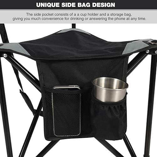 REDCAMP 2 Pack Tripod Camping Chairs Folding Lightweight, Portable 3 Legged Tripod Stool Seat with Backrest, Small Golf Chair Compact for Adults Fishing Hunting, Black