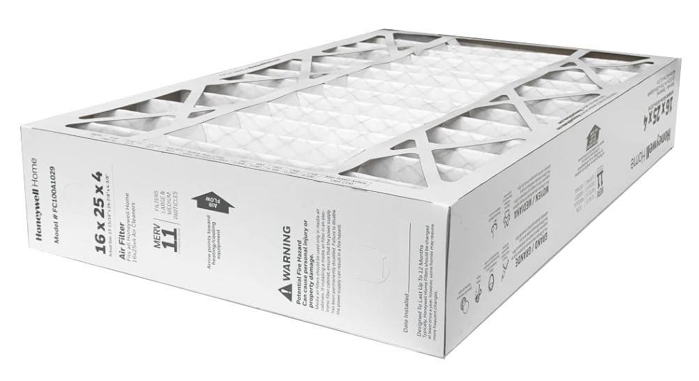 Honeywell FC100A1029 (2 Pack) - 16" x 25" x 4" Pleated Air Filter, MERV 11 Bundle with Same Day Supply Filter Change Reminder