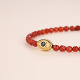 COAI Red Carnelian Bracelet for Women, Crystal Beads Dainty Evil Eye Bracelet for Women 4mm