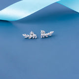 JSGEMSLEE Leaf Stud Earrings Ear Climber Earrings for Women Cubic Zirconia Ear Crawler Earrings Hypoallergenic Cartilage Jewelry