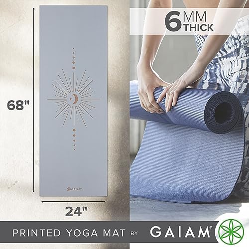 Gaiam Yoga Mat - Premium 6mm Print Extra Thick Non Slip Exercise & Fitness Mat for All Types of Yoga, Pilates & Floor Workouts (68"L x 24"W x 6mm Thick)