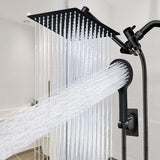 Shower Head,8”Rain Shower Head with Handheld Spray Combo and Adjustable Extension Arm/3-Way Flow Regulator/Shower System,High Pressure Rain Fall Hose,Matt Black