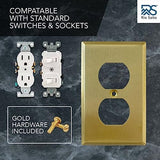 Rio Salto BRASS Gold Metal Outlet Cover or Decorative Light Switch Cover Wall Plate Single Duplex Receptacle Wallplate Covers 1 Gang 4.50" x 2.76" 5-Pack Standard Size Modern Metal Brushed Brass