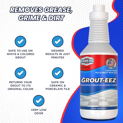 Clean-eez Heavy-Duty Grout Cleaner: Effortless Dirt & Grime Removal for Tile Floors in Bathrooms & Kitchens. Superior Cleaning Results with Bottle & Brush.Ideal for Colored Grout