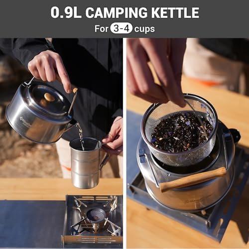 KingCamp Camping Cookware Set 304 Stainless Steel Campfire Cooking Pots Pan and Kettle with Travel Tote Bag for Camping Outdoor Kitchen Cooking Picnic for 4-6