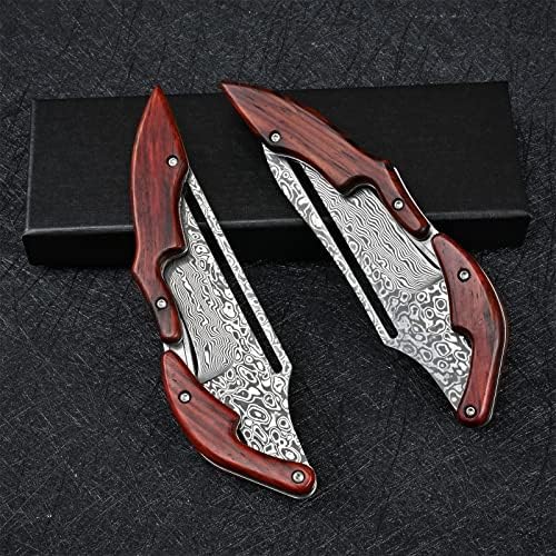 SD604A VG10 Damascus Folding Knife Pocket Knife Yellow Sandalwood Handle Mechanical Lock Outdoor Camping Survival (Suguha)