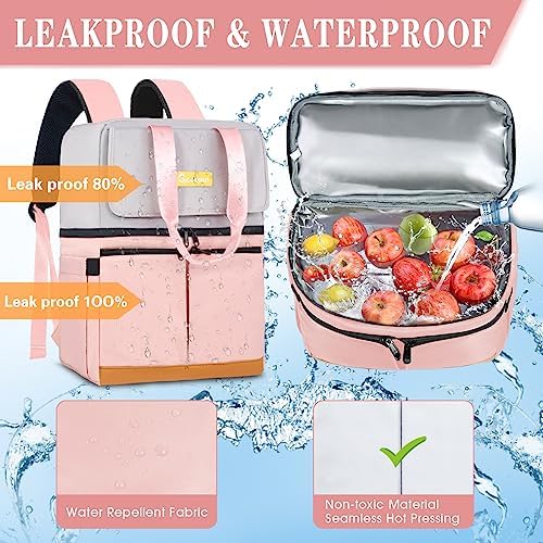 Backpack Cooler with Double Decker & 12 Ice Packs- Keeps 36 Cans Cold for Up to 24 Hours- Waterproof & Leak Proof Insulated Cooler Backpack- Stylish Cooler Bookbag for Women Travel Work Beach