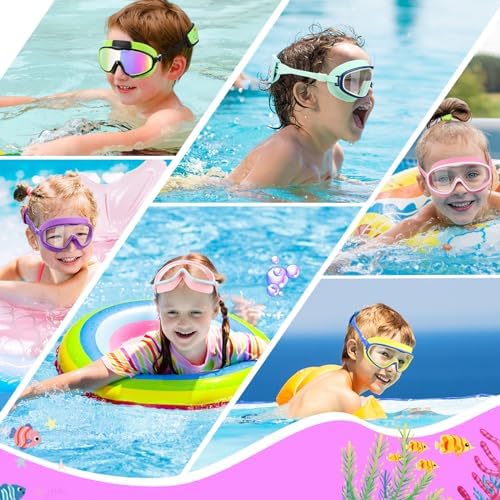 Vvinca Kids Swim Goggles for Age 2-8, Toddler-Goggles with Fabric Strap No Leak Pain-Free, Anti-Fog Goggles for Girls Boys