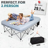 FUNDANGO Queen Camping Cot, 2 Person Folding Airbed Mattress, Double Camp Bed with 2 Cup Holders, Removeable Cover for Adults Outdoor Travel,Carry Bag Included (Grey)