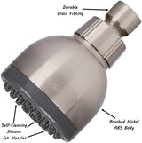Aqua Elegante High Pressure Showerhead Brushed Nickel - Best Wall Mount, Bathroom, RV Shower Head For Low Flow Showers, 2.5 GPM - Brushed Nickel
