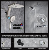High Pressure Rain Shower Head: Upgrade Shower Heads with Handheld Spray Combo with Fixed Showerhead and 10 Sprays Handheld Shower Head, Detachable Showerheads Built-in Magnetic Docking and Power Jets