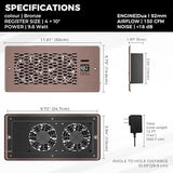 Built-in Register Booster Fan with Cover for Air Heat Vent with Fan,Fits 4"x10" Duct/Ceiling/Floor Vents, Improves AC & Heating/Cooling,Quiet 10-Speed Household/Bedroom Ventilation,smart,Bronze