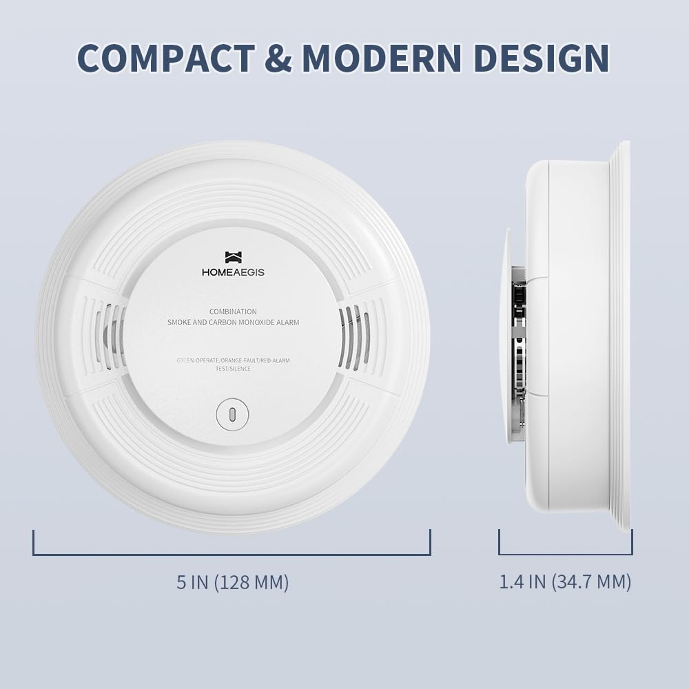 HOMEAEGIS Smoke and Carbon Monoxide Alarm, 1-Pack Size.10-Year Battery Powered.