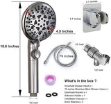Handheld Shower Head with On Off Switch 8-Mode High Pressure Showerhead with 79 Inches Extra-long Stainless Steel Hose and Bracket PLUS Extra Low-Reach Adhesive Wall Mount for Kids,Silver…