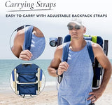 CARIBBEAN JOE Folding Beach Chair, 5 Position Portable Backpack Foldable Camping Chair with Headrest, Cup Holder, and Armrests, Navy/Green