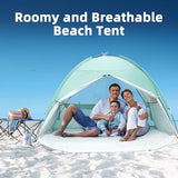 Beach Tent for 3-4 Person, Large Easy Setup Beach Shade Canopy with UPF 50＋ UV Protection, Portable Shade Tent with 3 Ventilating Mesh Windows for Outdoor, Picnics, Fishing