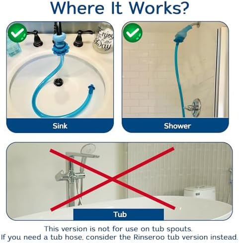 Rinseroo: "Shower Cleaning Thing"–Slip-On Handheld Hose Attachment for Fast, Mess-Free Shower Wall Rinsing–6 Ft Hose, Fits Up to 5" Shower Head –Temporarily Converts Standard Shower into Handheld