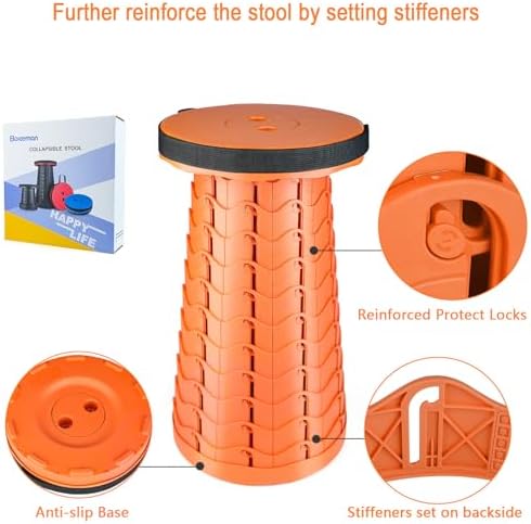 Boreeman Upgraded Folding Stool Lightweight Yet More Sturdy with Load Capacity 400lbs Portable Collapsible Stool for Camping Fishing Hiking BBQ (All Orange)