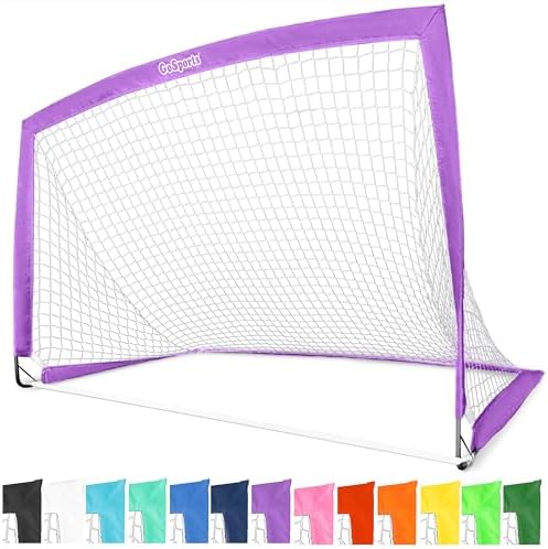 GoSports Portable Soccer Goals for Kids - 13 Color Options - Choose 4 x 3 ft or 6 x 4 ft - Team Tone Pop Up Nets for Backyard