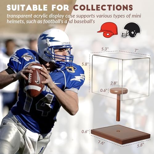 JupDec Mini Helmet Display Case, Acrylic Clear 1/2 Football Baseball Helmet Showcase, UV Protection Souvenirs and Collectibles Box with Solid Wood Base & Riser, Ideal Gift for Sports Enthusiast