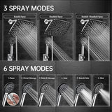Veken 11.8 Inch High Pressure Rain Shower Head -Shower Heads with 5 Modes Handheld Spray Combo- Wide RainFall shower with 70" Hose & Bracket- Adjustable Dual Showerhead with Anti-Clog Nozzles - Chrome