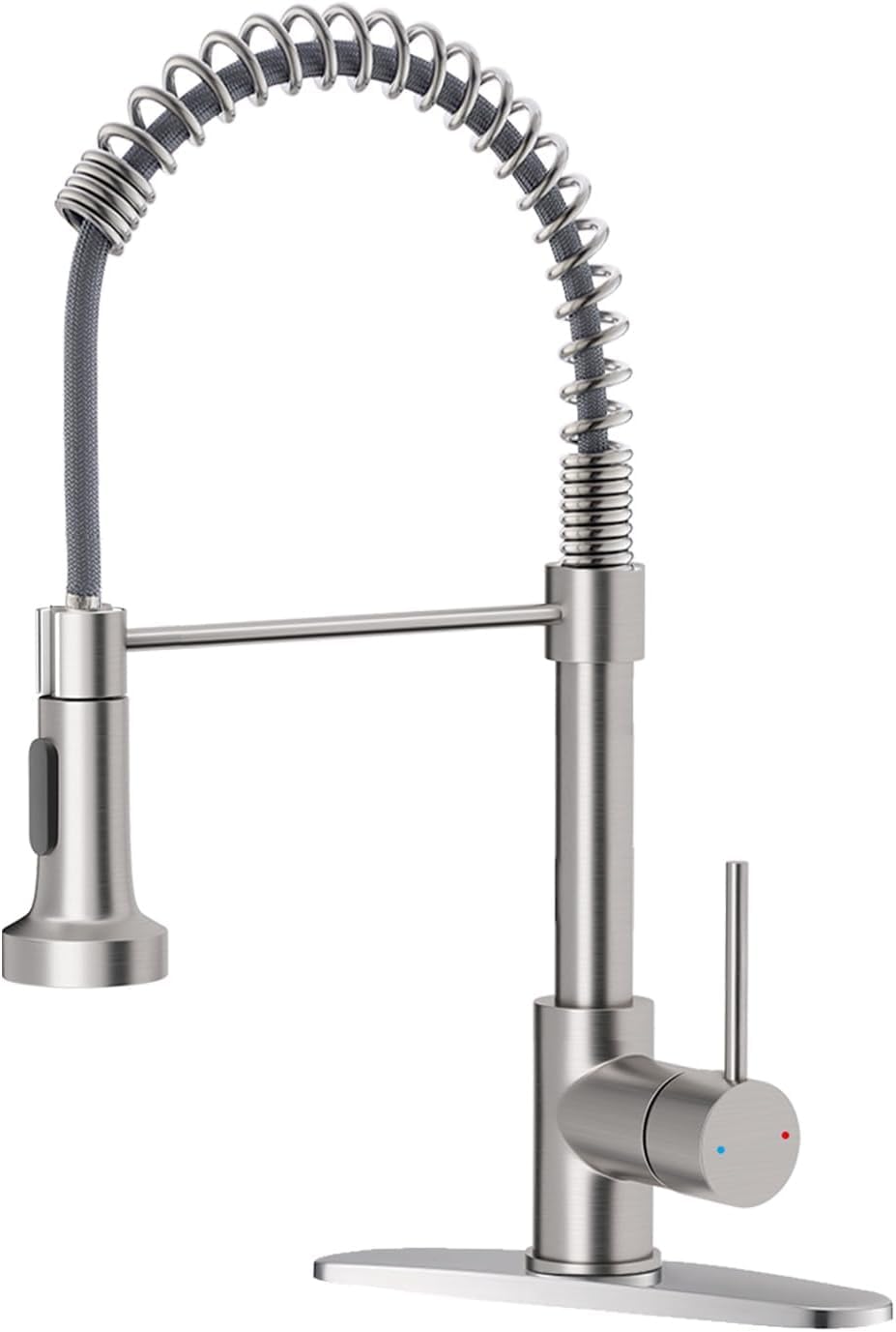 OWOFAN Kitchen Faucets, Brushed Nickel Kitchen Sink Faucet with Pull Down Sprayer Single Handle with Deck Plate Stainless Steel, Suitable for Farmhouse Camper Laundry Rv Bar - OWOFAN 9009SN