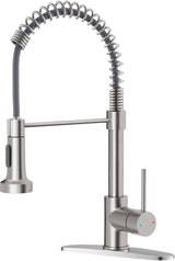 OWOFAN Kitchen Faucets, Brushed Nickel Kitchen Sink Faucet with Pull Down Sprayer Single Handle with Deck Plate Stainless Steel, Suitable for Farmhouse Camper Laundry Rv Bar - OWOFAN 9009SN