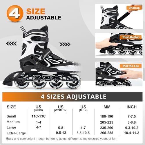 2PM SPORTS Vinal Girls Adjustable Flashing Inline Skates, All Wheels Light Up, Fun Illuminating Skates for Kids Men Adult Women and Boys