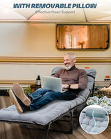 Sportneer Sleeping Cots for Adults: 5-Angle Adjustable Folding Bed with Thick Mattress - 450lbs Max Load Padded Camping Cot with Easy Setup & Takedown for Outdoor Travel Sleep Over, Size 76''x27''