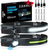 COSOOS Original 2 Rechargeable Headlamps, Bright LED Headlamp Flashlight 1000 Lumen, 230 ° Wide Beam & Spot Light, Motion Sensor, 2.4 oz Head Lamp with Clips for Hardhat, Camping, Hiking