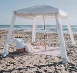 AMMSUN Beach Cabana with Fringe, 6'×6' Boho Beach Canopy with Tassels, Easy Set up & Premium Wood Pole, Cabana Tent with Sand Pockets, Instant Sun Shade for Sand, Garden, Patio, Elegant White
