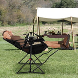 GDY Camping Chairs, Oversized Hammock, Folding Rocking Chairs, Adjustable Back Swing Chairs, Cup Holder, Outdoor Beach Lawn, Black