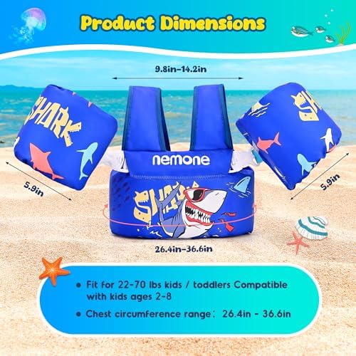 NEMONE Toddler Swim Vest for 22-70 lbs Kids Floaties Swim Jacket with Arm Water Wings for Girls Boys 2 3 4 5 6 7 Years Old Sea Beach Pool
