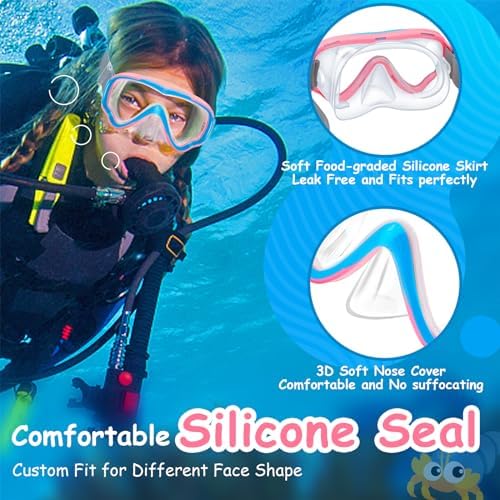 Vvinca Kids-Goggles with Nose Cover, Diving Mask Elastic Fabric Strap Anti Fog Anti Shattered Lens for Kids Swim Goggles 3-14