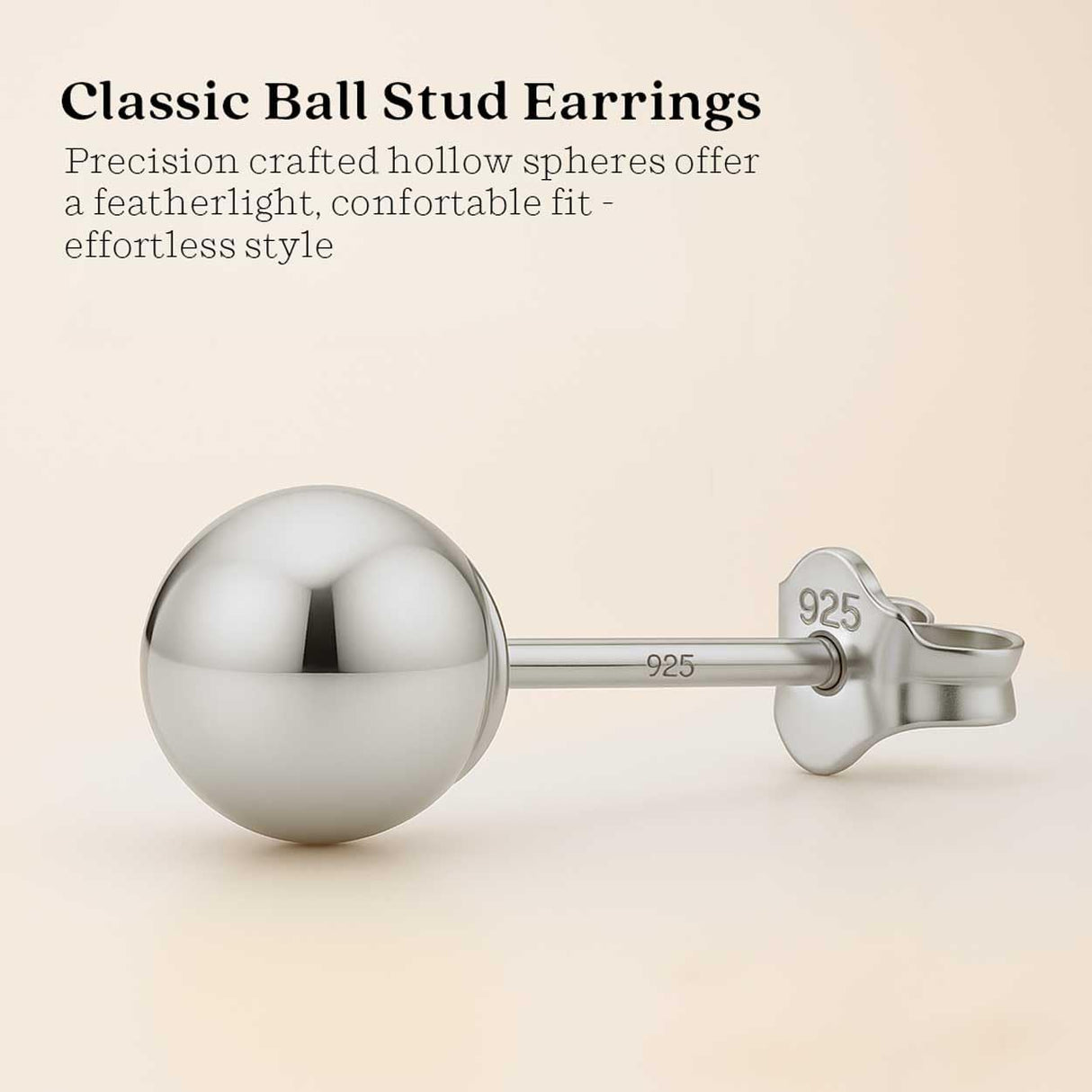 KEZEF 925 Sterling Silver Ball Stud Earrings for Women, 8mm