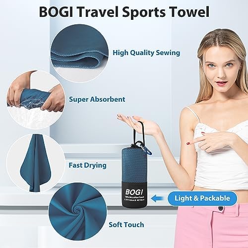 BOGI 4 Pack(8 pcs) Microfiber Travel Sports Towel-Quick Dry Towel, Soft Lightweight Microfiber Camping Towel Absorbent Compact Travel Towel for Camping Gym Beach Bath Yoga Swimming Backpacking-Large
