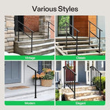 VIVOSUN Outdoor Handrail, 4 Step Stair Handrail, 54" x 36" Fits 1 to 4 Steps, Wrought Mattle Iron Stair Railing with Curved End and Balusters for Concrete Step, Porch Steps, One-Step Assembly, Black