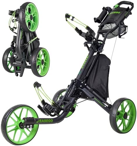 Golf Push Cart 3 Wheel : Golf Bag Cart Foldable with Phone Holder/Cup/Umbrella Holder Compact Golf Pull Carts Quick Fold Golf Caddy Push Carts with Large Wheelbase for Different Terrain