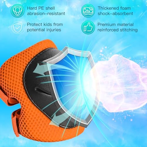 Kids Protective Gear Set Knee Pads for Kids 3-14 Years Toddler Knee and Elbow Pads with Wrist Guards 3 in 1 for Skating Cycling Bike Rollerblading Scooter