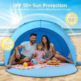 Beach Tent Sun Shelter, Beach Shade Tent with UPF50+ UV Protection, Beach Sun Shelter, Beach Shade with 2 Zippered Doors, Portable Beach Tent for Beach Camping Fishing