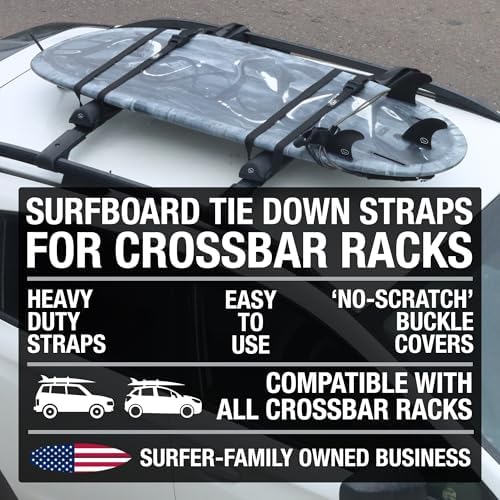 Ho Stevie! Surfboard Tie Down Straps (Pair) for Roof Rack Crossbars - Easy to Use - 'No Scratch' Silicone Buckle Covers Prevent Damage