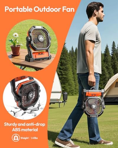 Camping Fan 27000mAh with LED Lantern - Cordless Portable Fan 8 inch USB C Battery Operated Rechargeable Powered Ventilador with Hanging Hook - 250° Rotating 4 Speed Personal Fans for Travel Camping