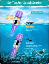 Snorkel Set Adults Snorkeling Gear Anti-Fog Panoramic View Swim Mask Dry Top Snorkel Kit with Carry Bag for Snorkeling Scuba Diving Swimming Travel