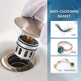 Bathroom Sink Drain, Vessel Sink Pop Up Drain with Detachable Basket Stopper,Anti-Explosion and Anti-Clogging Drain Strainer, Sink Drain Assembly Without Overflow Brushed Nickel, RWF082B