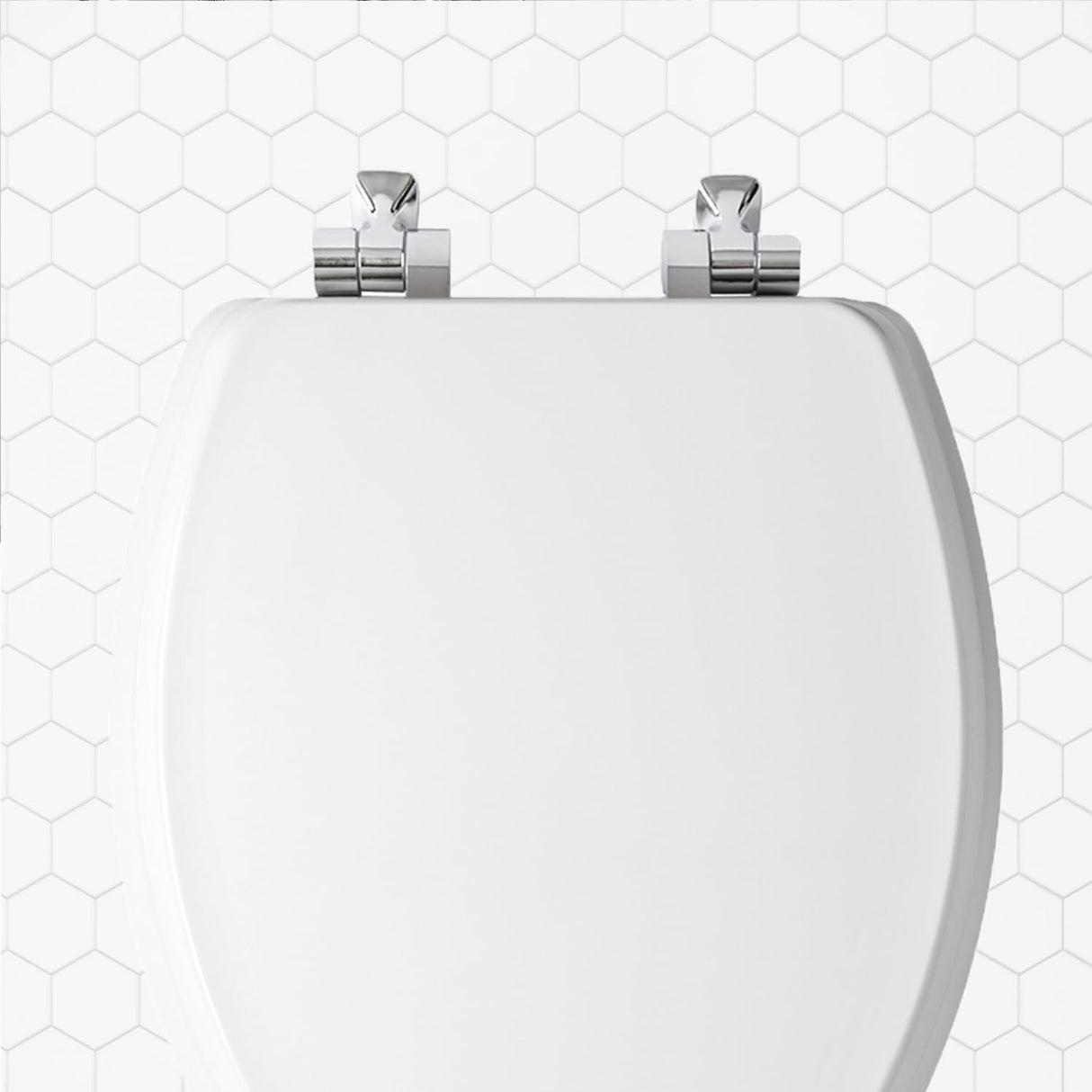 Mayfair Bennett Toilet Seat with Brushed Nickel Hinges, Slow Close Wood Seat, Secure Metal Hinges, Easy Install, Elongated, White